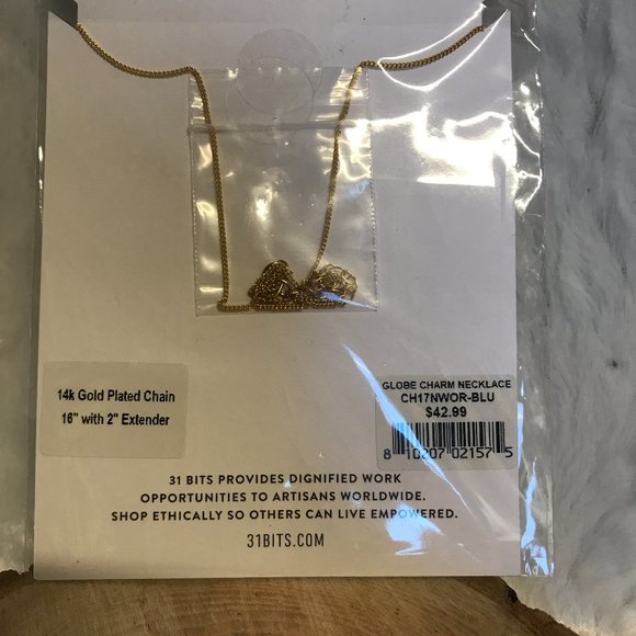 31 Bits Globe Charm 14K Gold Plated necklace - Picture 5 of 5